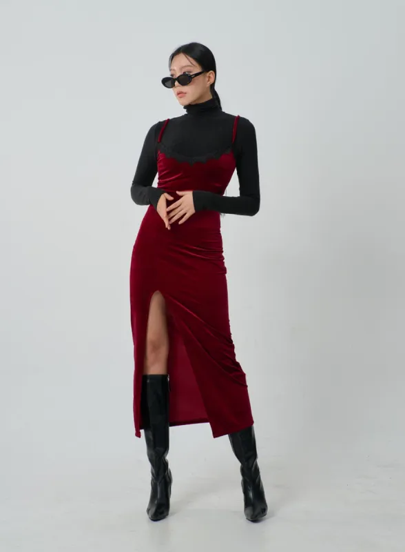 Velvet Lingerie Style Thin Strap Maxi Dress IJ319 sold by Lewkin
