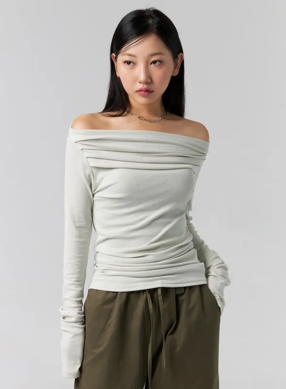Off-Shoulder Long Sleeve Tee CG329 sold by Lewkin