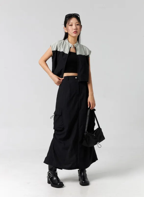 Nylon Cargo Maxi Skirt CG310 sold by Lewkin