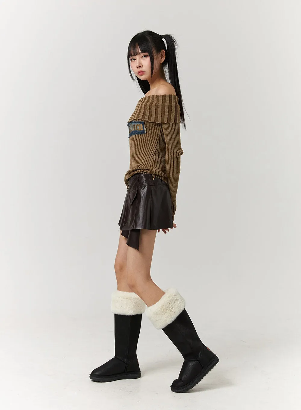 Faux Leather Mid Waist Belted Mini Skirt CJ405 sold by Lewkin product image thumbnail 3