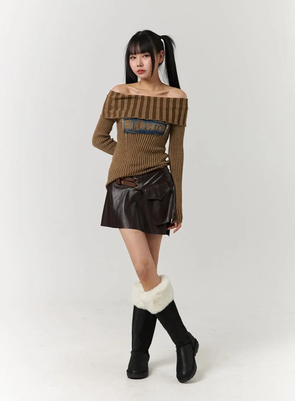 Faux Leather Mid Waist Belted Mini Skirt CJ405 sold by Lewkin