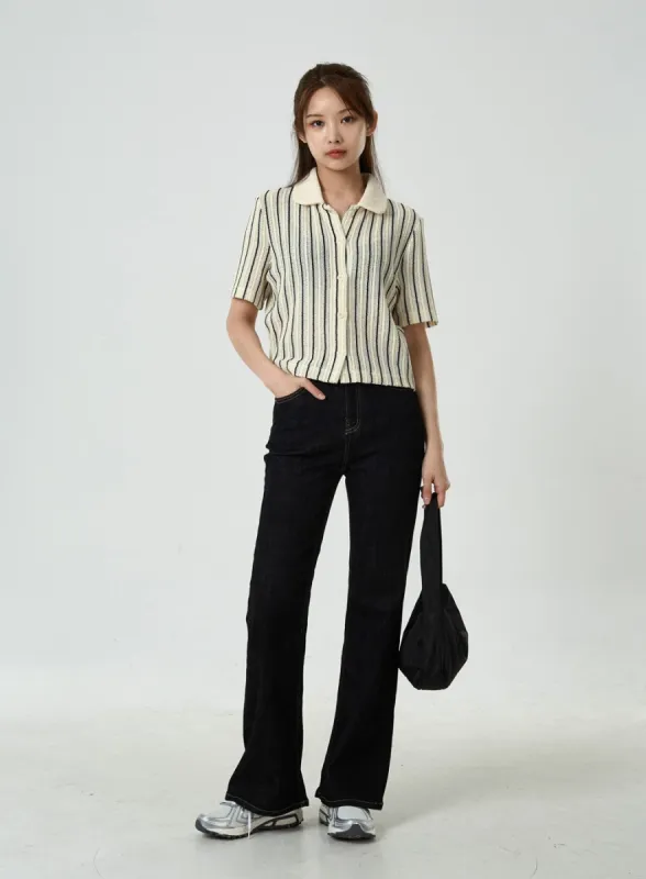 Semi Boot-Cut Raw Denim Pants CU11 sold by Lewkin
