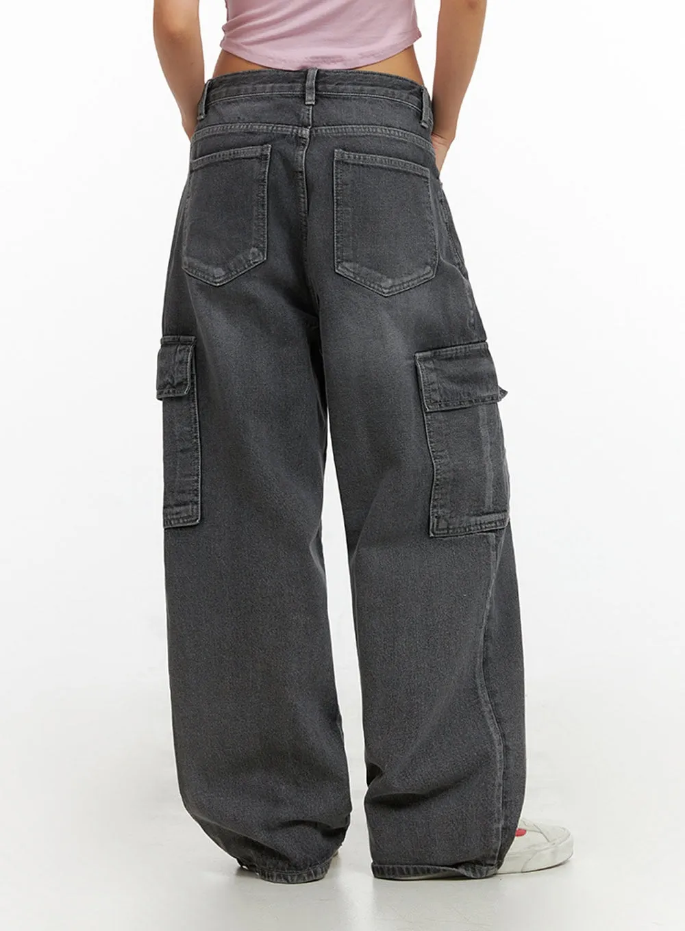 Washed Wide Leg Cargo Jeans IY422 sold by Lewkin product image thumbnail 5