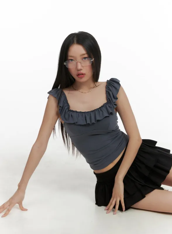 Frill Square Neck Sleeveless Top CA409 sold by Lewkin