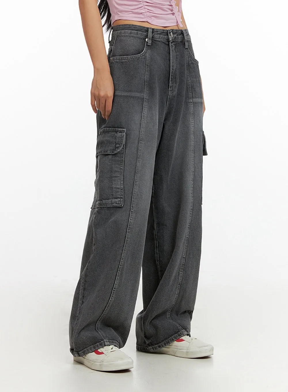 Washed Wide Leg Cargo Jeans IY422 sold by Lewkin product image thumbnail 2