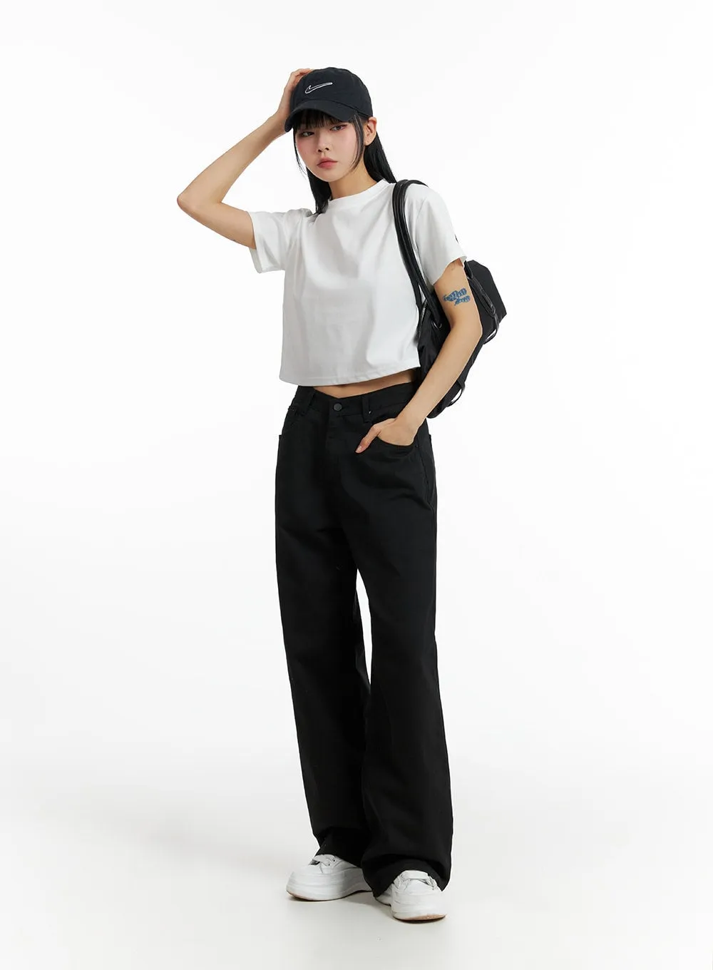 Solid Cotton Wide Leg Pants IF402 sold by Lewkin