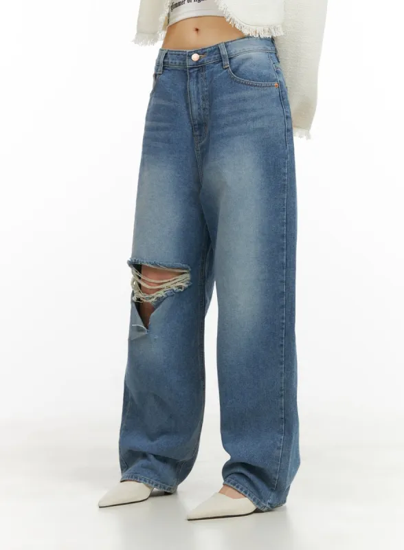 Destroyed Washed Baggy Jeans CY414 sold by Lewkin