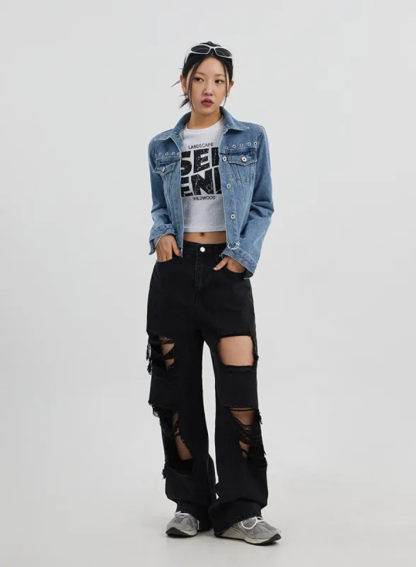 Ripped Wide Leg Jeans CJ319 sold by Lewkin