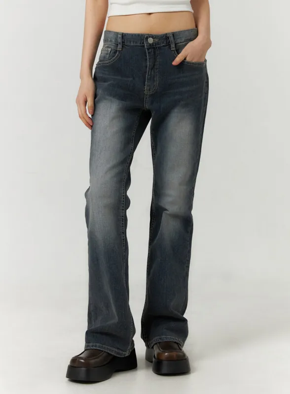 Mid Waist Zipper Flared Jeans CF406 sold by Lewkin
