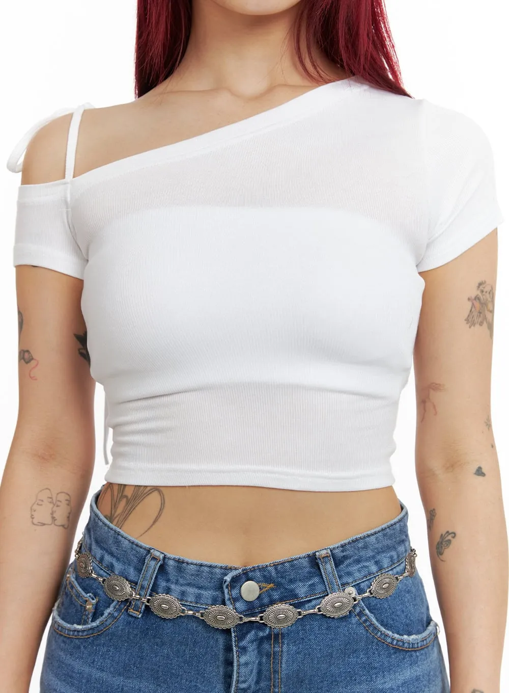 Ribbon Strap One-Shoulder Crop Top CY429 sold by Lewkin product image thumbnail 3