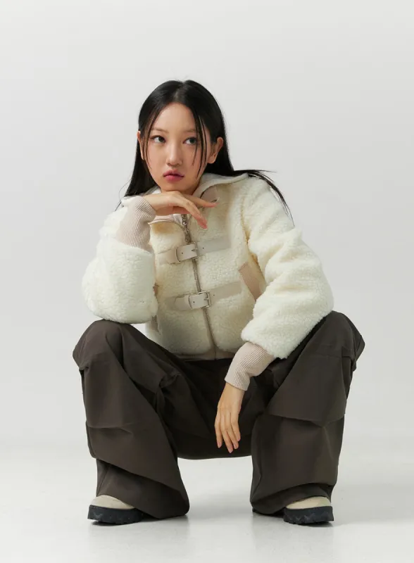 Faux Shearling Buckle Crop Jacket CD301 sold by Lewkin