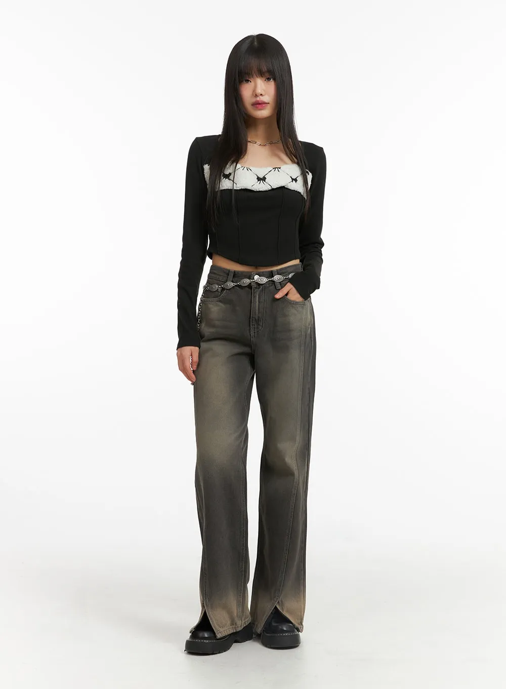 Square Neck Ribbon Detail Long Sleeve Top CJ415 sold by Lewkin product image thumbnail 2