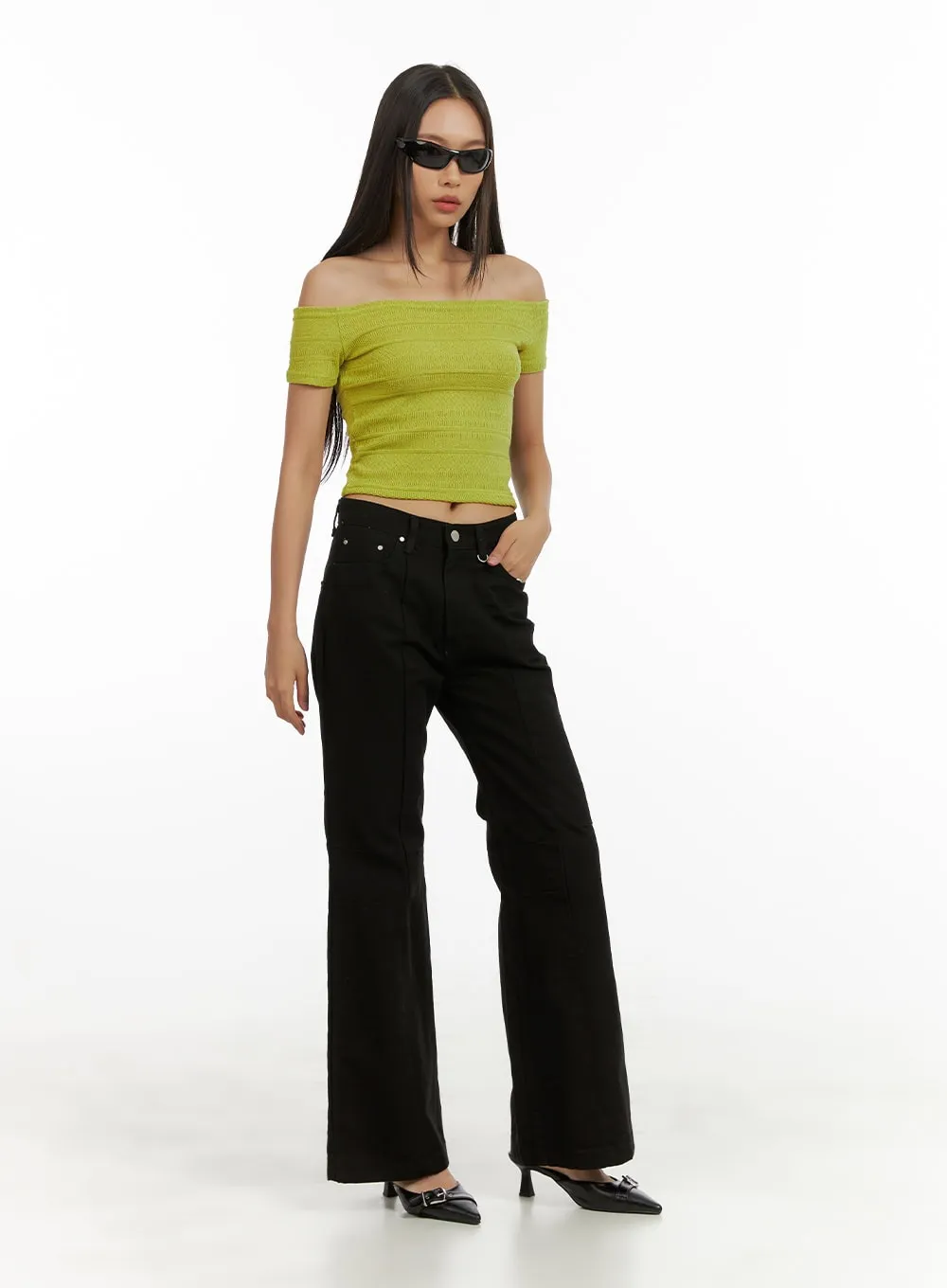 Textured Off-Shoulder Crop Top CU414 sold by Lewkin product image thumbnail 2