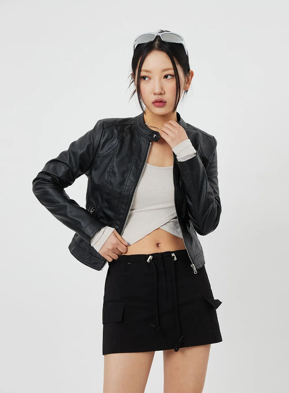 Zip-Up Faux Leather Jacket CF314 sold by Lewkin