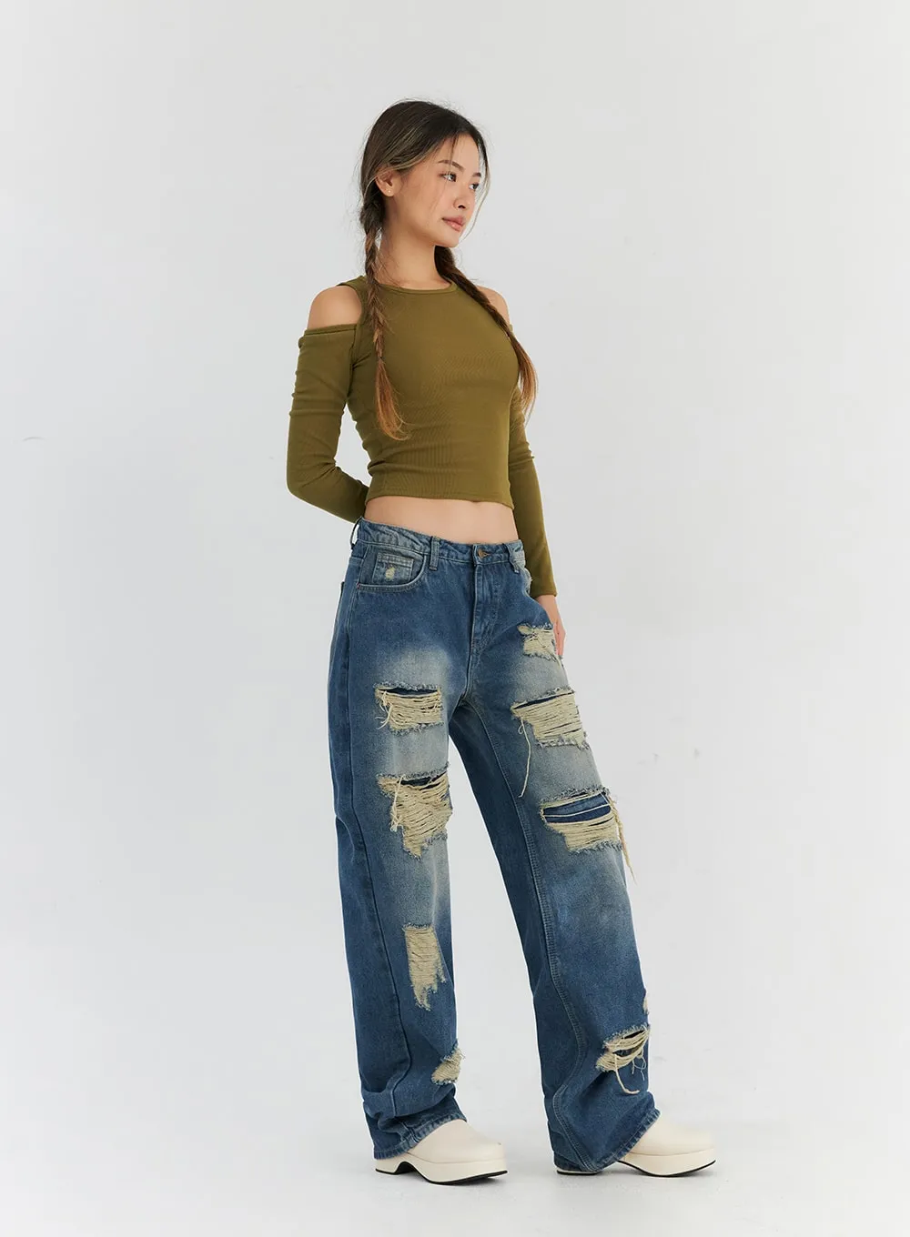 Destroyed Washed Denim Pants CN310 sold by Lewkin product image thumbnail 3