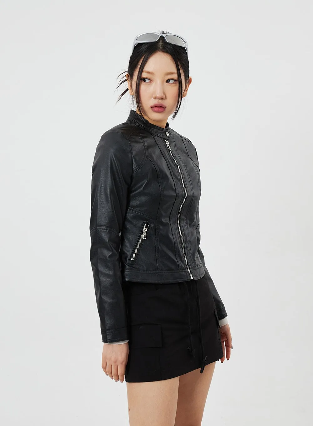 Zip-Up Faux Leather Jacket CF314 sold by Lewkin product image thumbnail 5