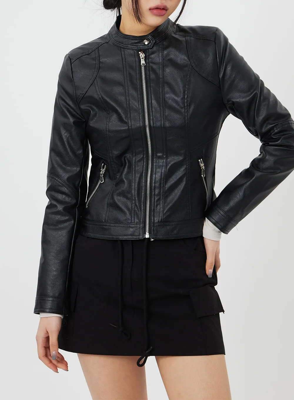 Zip-Up Faux Leather Jacket CF314 sold by Lewkin product image thumbnail 2