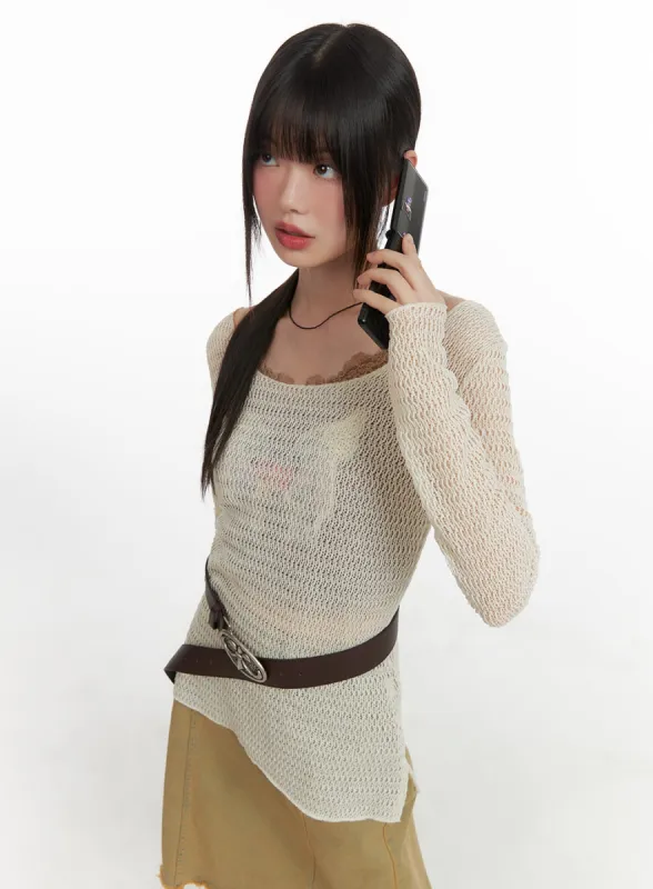 Round Neck Hollow Out Long Sleeve CA412 sold by Lewkin