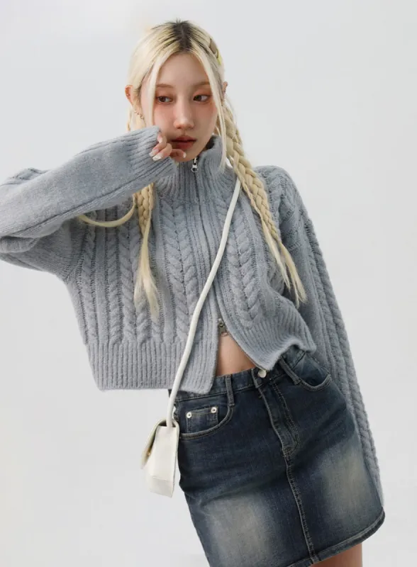 Cable Knit Zip-Up Sweater IS311 sold by Lewkin