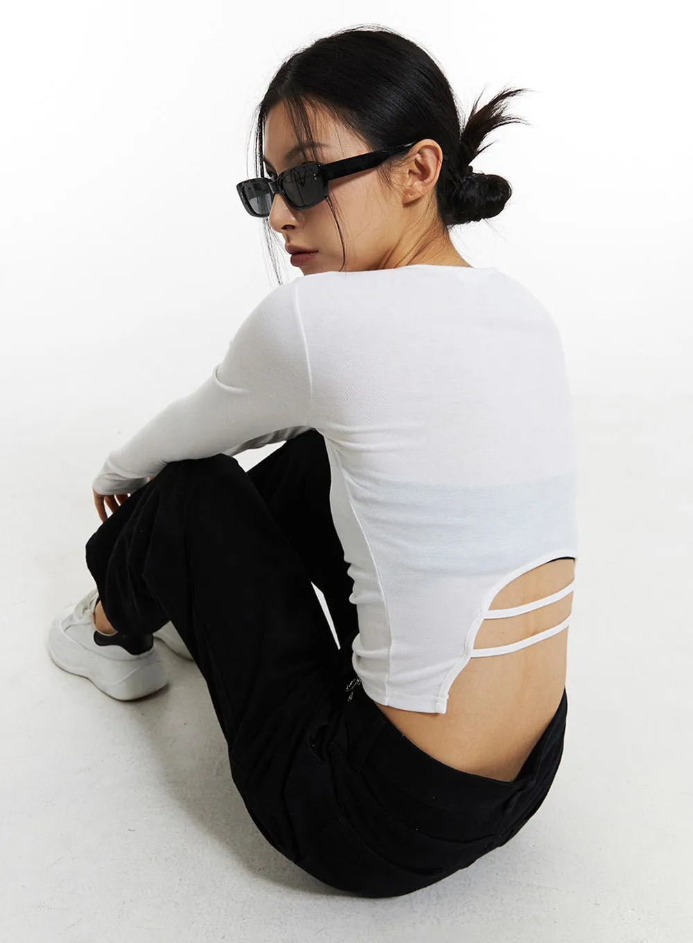 Open Back Long Sleeve Tee IN308 sold by Lewkin