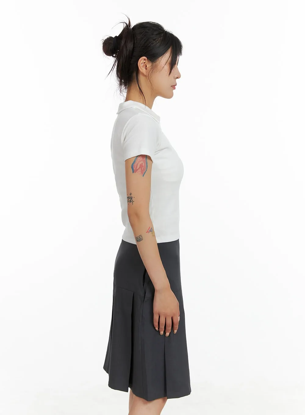 Collar Buttoned Polo Crop Top CL415 sold by Lewkin product image thumbnail 5