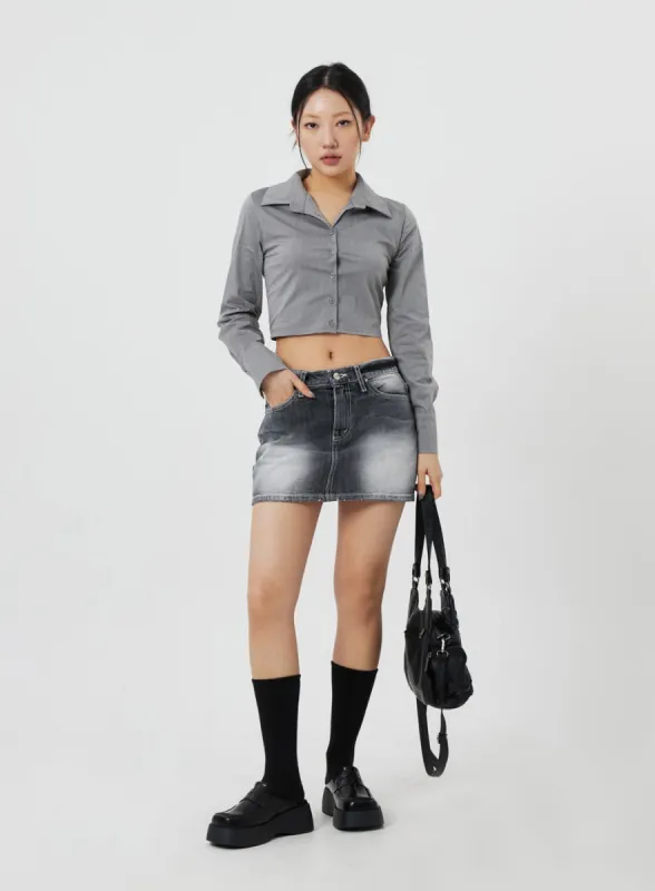 Mid-Rise Denim Mini Skirt CF327 sold by Lewkin