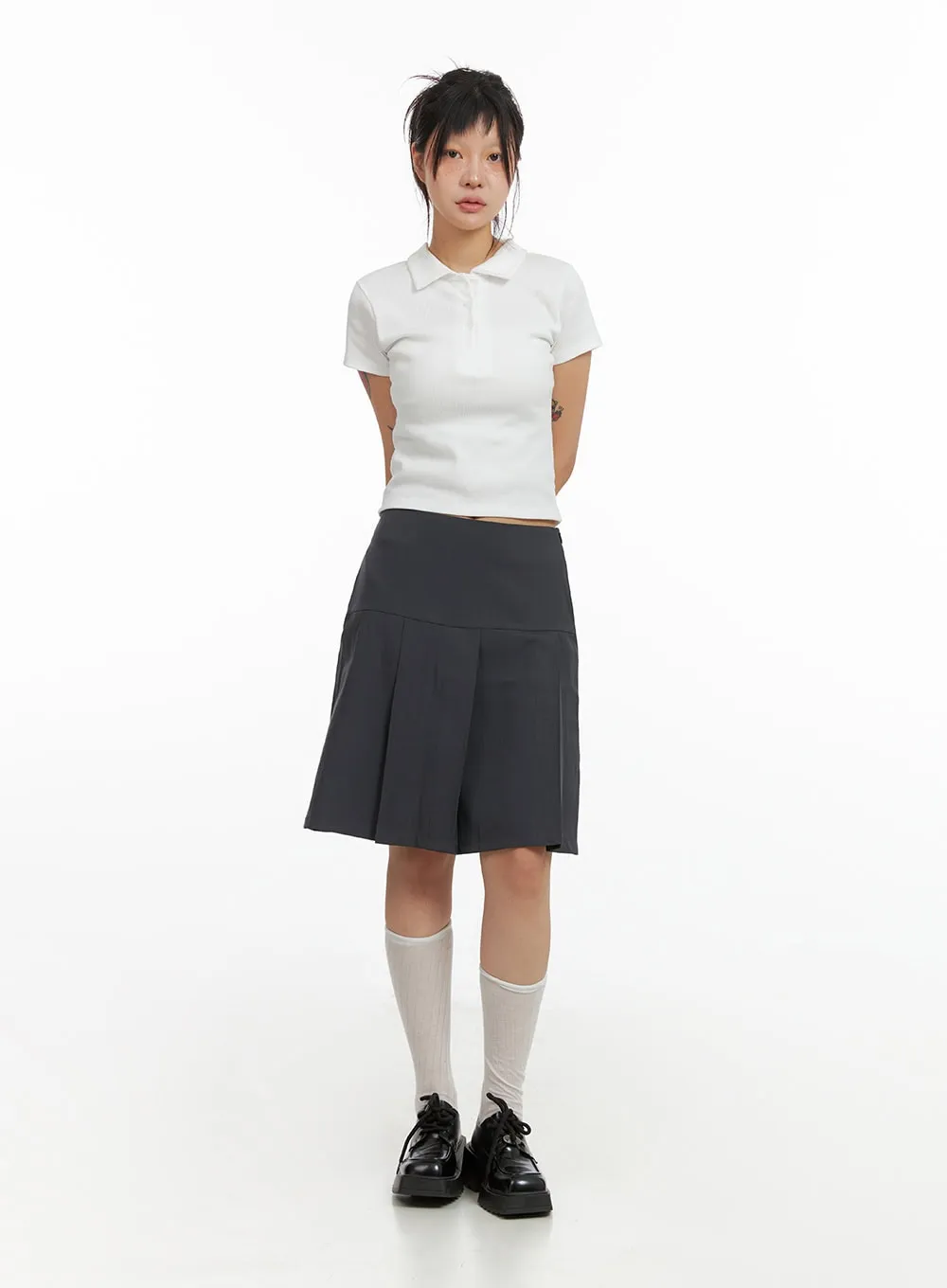 Collar Buttoned Polo Crop Top CL415 sold by Lewkin product image thumbnail 2