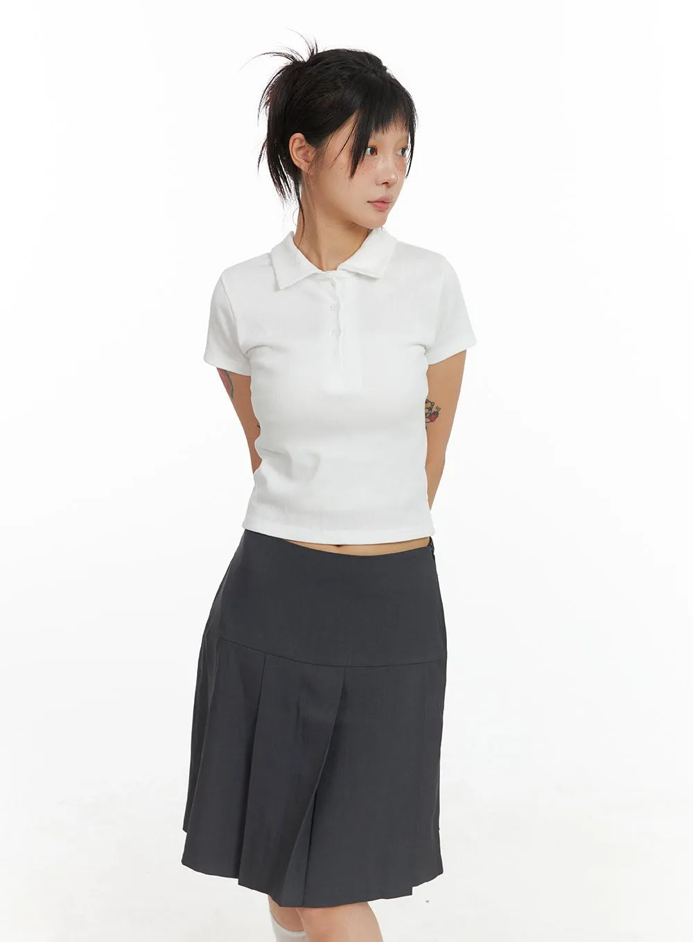 Collar Buttoned Polo Crop Top CL415 sold by Lewkin