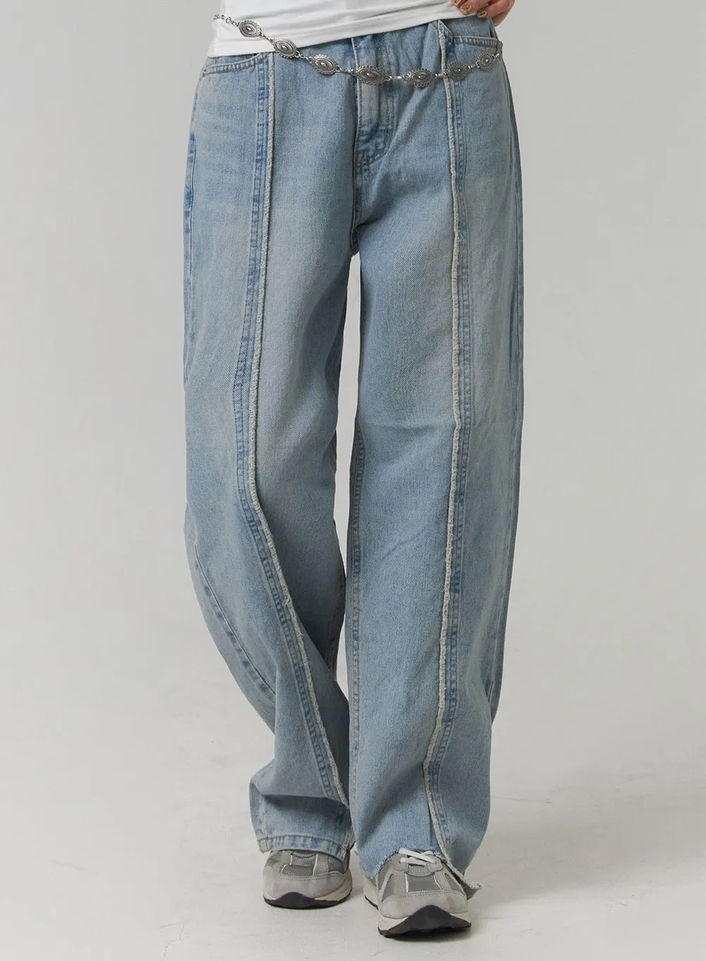 Mid Waist Wide Leg Denim Stitching Jeans CJ419 sold by Lewkin product image thumbnail 4