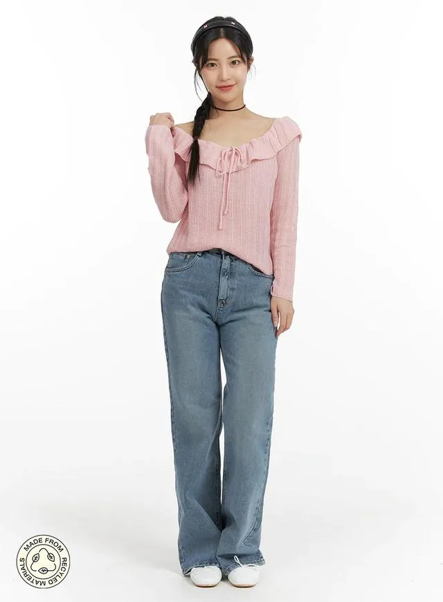 Recycled Denim Washed Straight-Leg Jeans OF422 sold by Lewkin