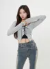 Neck Strap Crop Top And Long Sleeve Cross String Crop Top Set BO25 sold by Lewkin