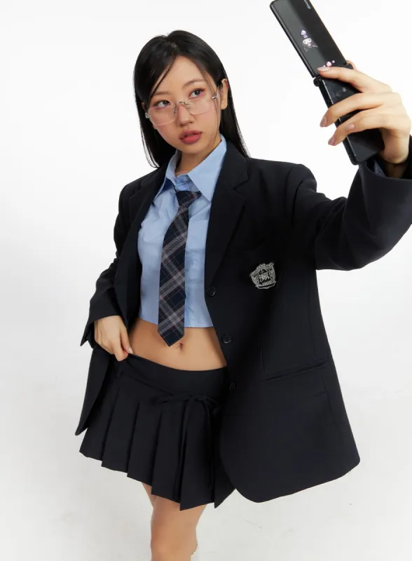 Collar Solid Button Blazer CF407 sold by Lewkin