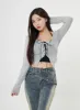 Neck Strap Crop Top And Long Sleeve Cross String Crop Top Set BO25 sold by Lewkin