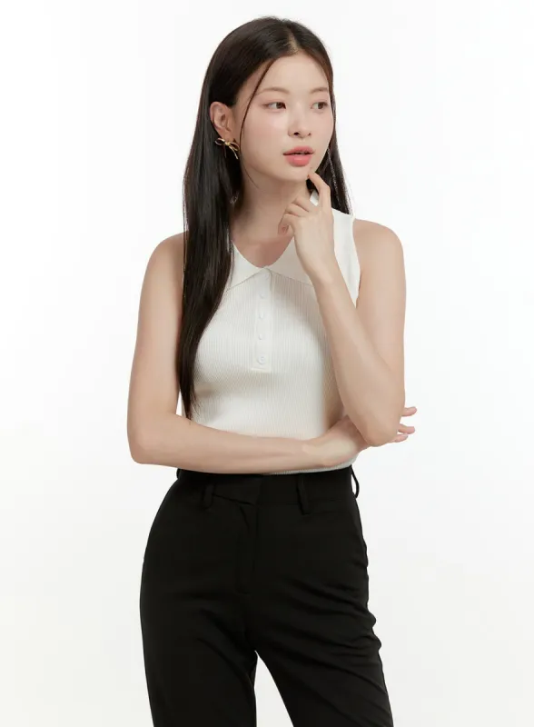Buttoned Collar Sleeveless Top OL423 sold by Lewkin