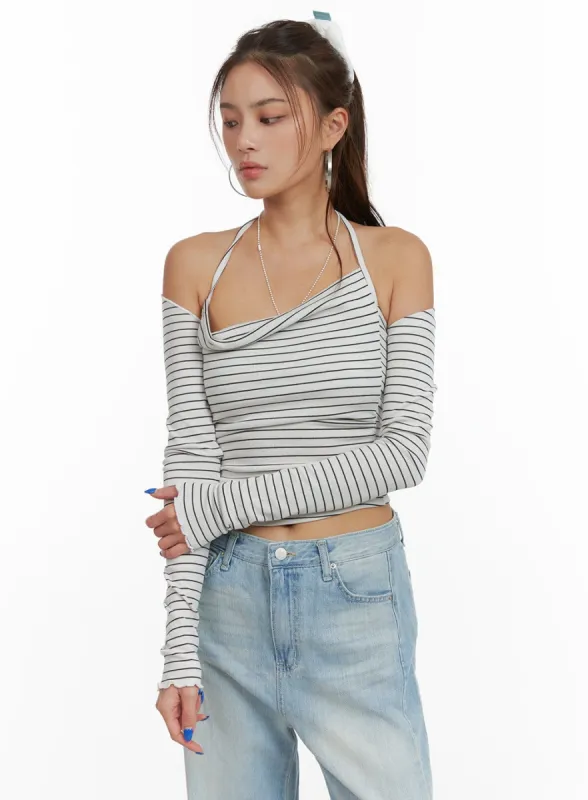 Striped Halter Top Bolero Cardigan Set CY431 sold by Lewkin