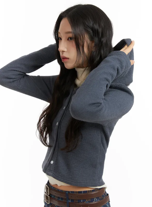 Solid Buttoned Hooded Cardigan CJ408 sold by Lewkin