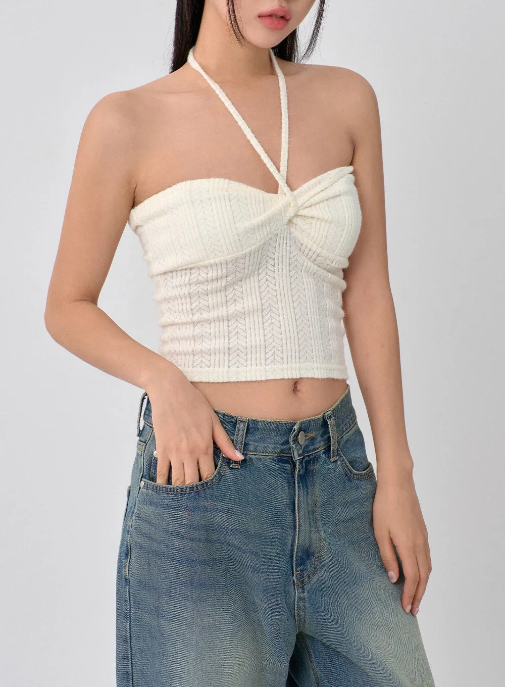 quui / 新品・未使用 string knit bustier【écru】 Knit Bustier Neck String Top CN09 | Parallel