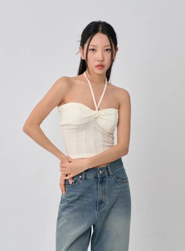 Knit Bustier Neck String Top CN09 sold by Lewkin