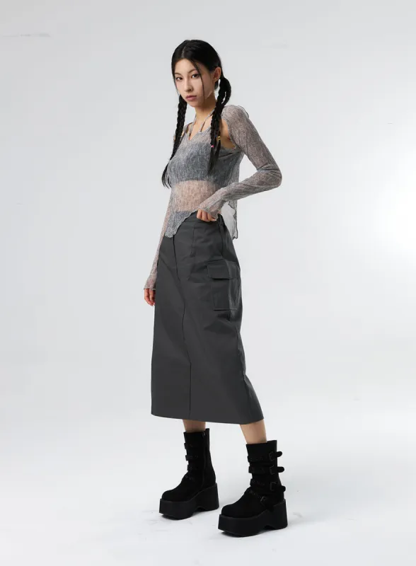 Simple High Waist Button Cargo Long Skirt CO05 sold by Lewkin