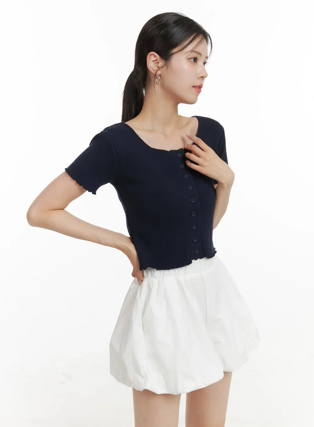 Round Neckline Button-Up Top OA422 sold by Lewkin product image thumbnail 4