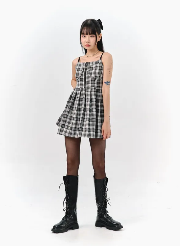 Checkered Cami Mini Dress IS322 sold by Lewkin