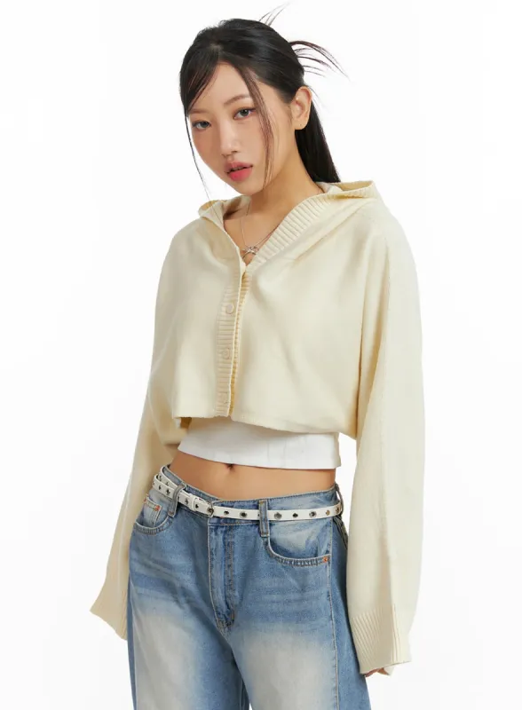 Solid Button Hoodie Cardigan CF426 sold by Lewkin