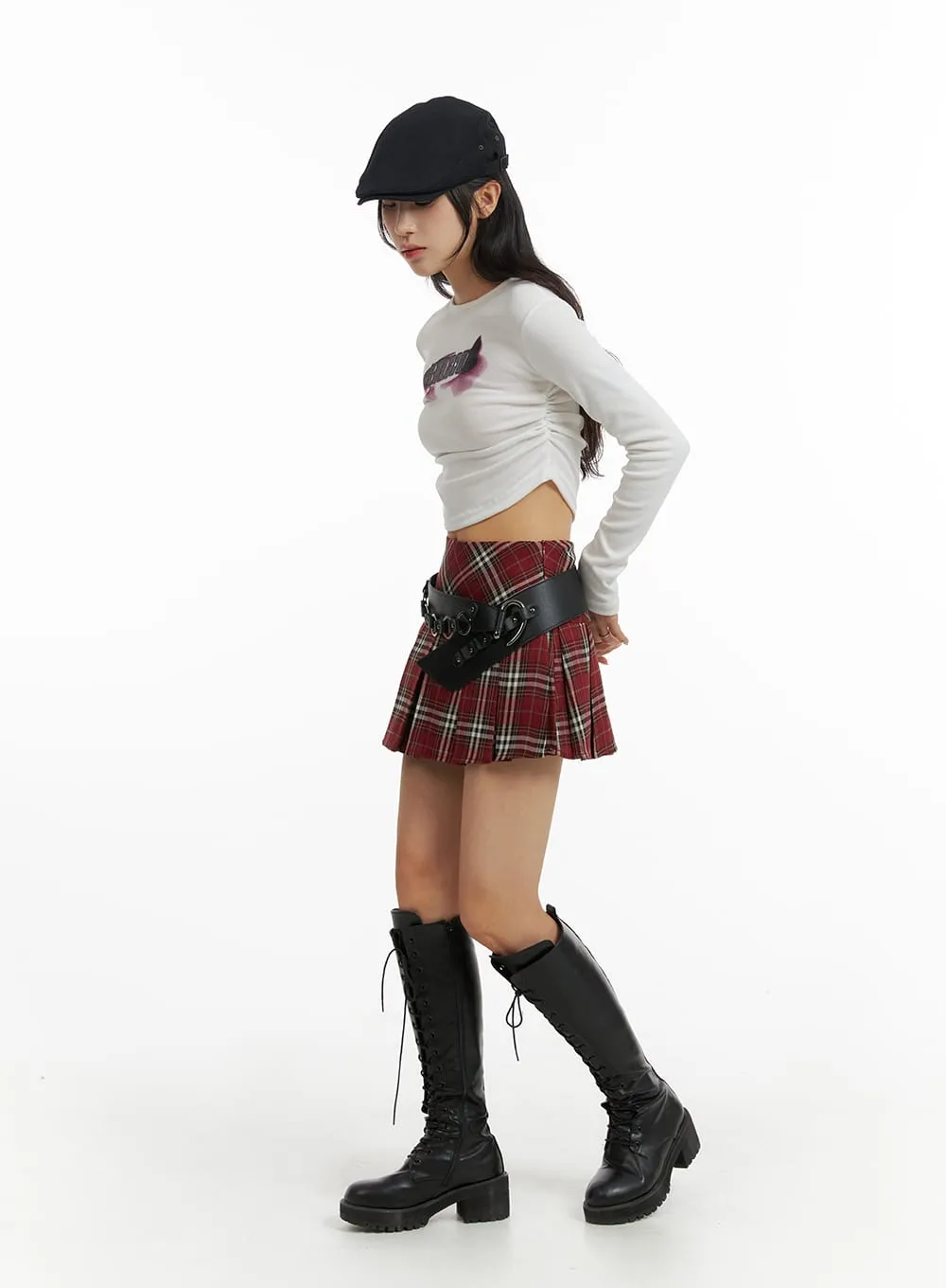 Checkered Pleated Mini Skirt IM405 sold by Lewkin product image thumbnail 5
