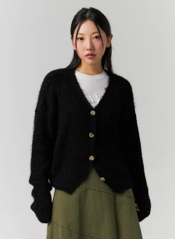 Fuzzy V-Neck Cardigan CS320 sold by Lewkin