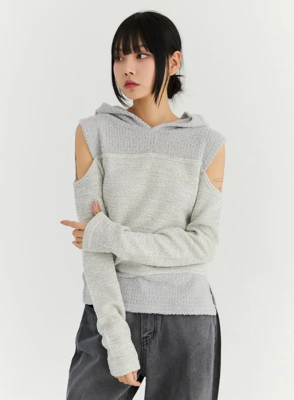Cut-Out Knit Hoodie Sweater CN309 sold by Lewkin