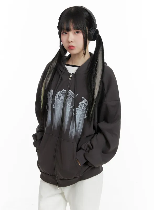 Graphic Lettering Oversized Hoodie Jacket OM426 sold by Lewkin