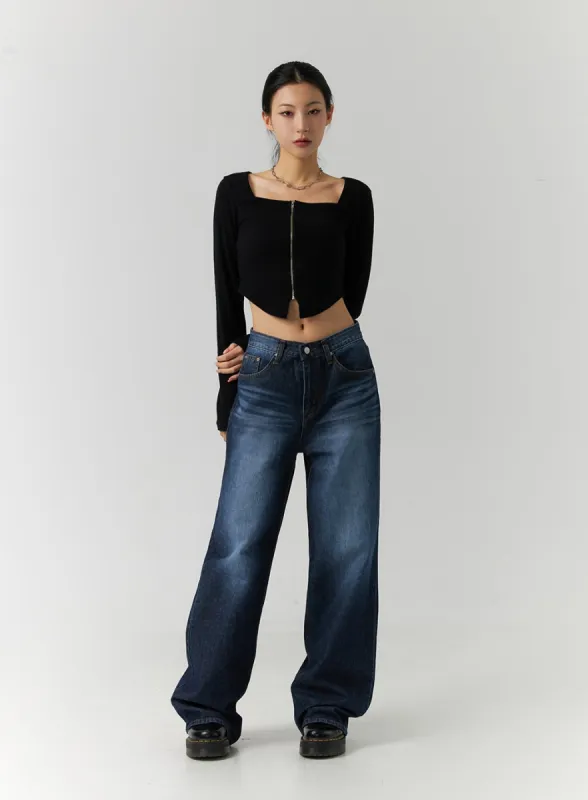 Streetwear Mid-Rise Wide Denim ID305 sold by Lewkin
