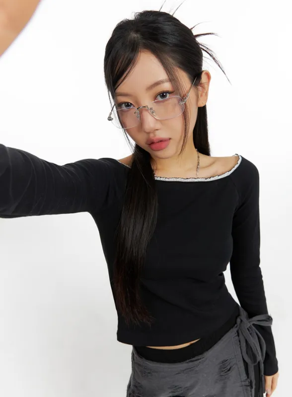 Lace Boat Neck Crop Tee CF427 sold by Lewkin