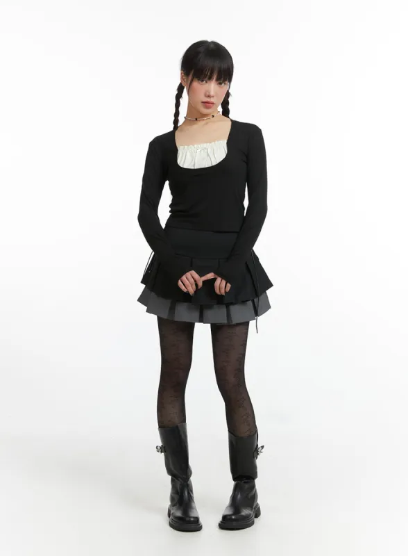Two-Layered Pleated Mini Skirt IJ411 sold by Lewkin