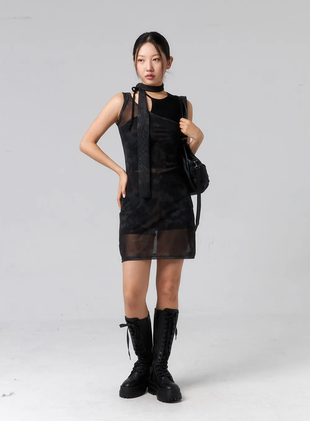 Mesh Mini Dress With Scarf CL319 sold by Lewkin product image thumbnail 4